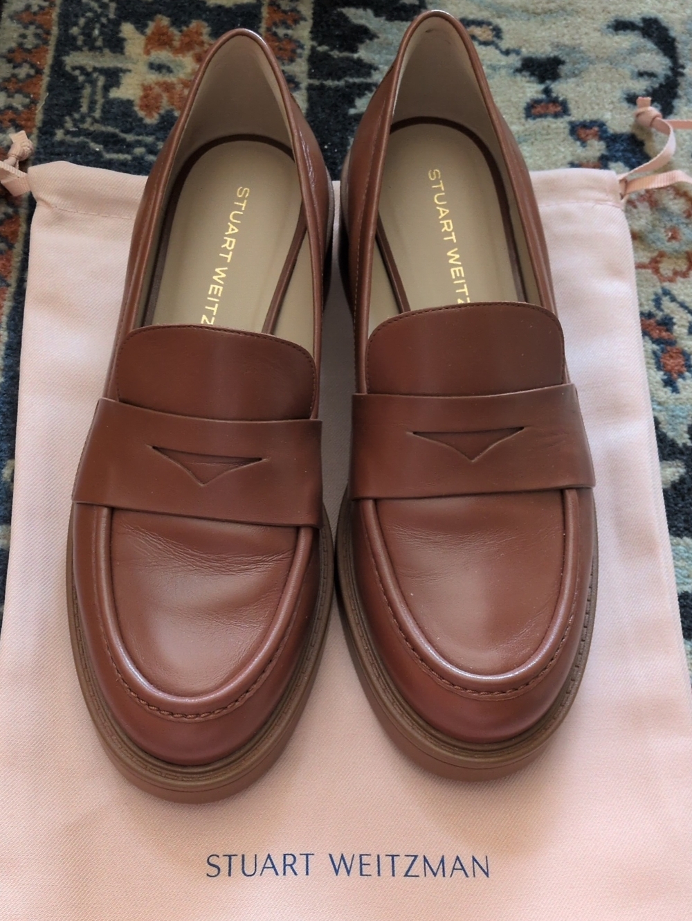 New Stuart Weitzman Celia Lite 8.5C WIDE Loafers Leather Luxe Saddle Brown